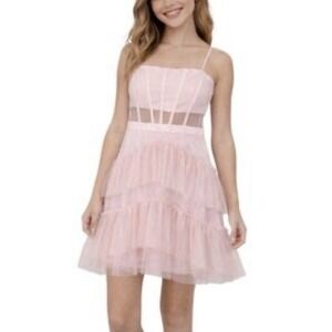 Next Up Pink Tulle Strapless Short Mini Homecoming Semi Formal Dress Sz 9/10